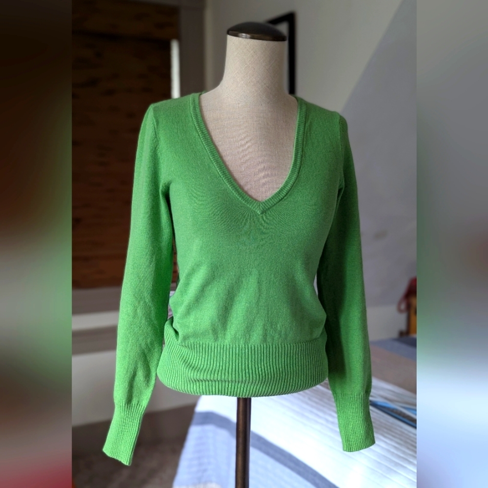 Green V-Neck Women's Sweater